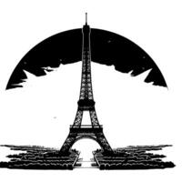 Black and White Illustration of the Eiffel Tower Sightseeing in Paris vector