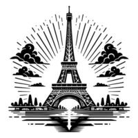 Black and White Illustration of the Eiffel Tower Sightseeing in Paris vector