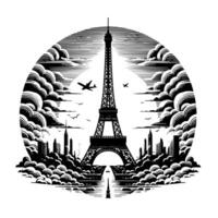 Black and White Illustration of the Eiffel Tower Sightseeing in Paris vector