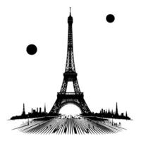 Black and White Illustration of the Eiffel Tower Sightseeing in Paris vector