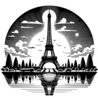 Black and White Illustration of the Eiffel Tower Sightseeing in Paris vector