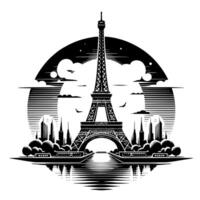 Black and White Illustration of the Eiffel Tower Sightseeing in Paris vector