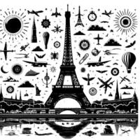 Black and White Illustration of the Eiffel Tower Sightseeing in Paris vector