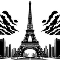 Black and White Illustration of the Eiffel Tower Sightseeing in Paris vector