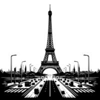 Black and White Illustration of the Eiffel Tower Sightseeing in Paris vector