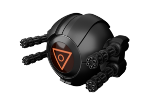 Spherical drone with gatling gun png