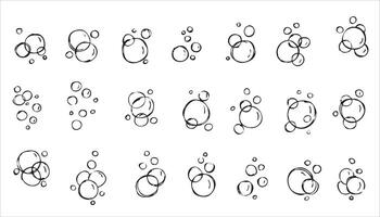 agua burbuja. contorno aire jabón. bosquejo espuma dibujo. agua brillar, garabatear puro limpiar submarino gas. conjunto de bañera efecto aislado en blanco vector