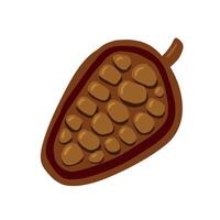 Cocoa beans flat illustration. Cartoon chocolate beans from cocoa tree. Natural nut and brown seed. Fruit sweet ingredient food on white background vector