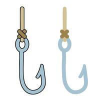 Fishing hook. Metal fishhook for bait, fish trap. Equipment of fisherman. Cartoon icon isolated on white background vector