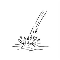 Water splashing sketch style. Fresh drink in motion. Liquid aqua splash. Fluid hand drowning image isolated on white. Doodle flowing drop vector