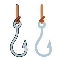 Fishing hook. Metal fishhook for bait, fish trap. Equipment of fisherman. Cartoon icon isolated on white background vector