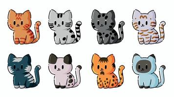 Cat cartoon set. Cute kitty character, happy kitten drawing isolated on white. Outline colorful different animal portrait vector