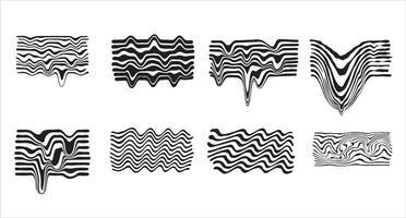 Distortion line. Black glitch minimal texture. Modern abstract distorted pattern. Creative dynamic effect collection on white. Set of geometric wavy stripe vector