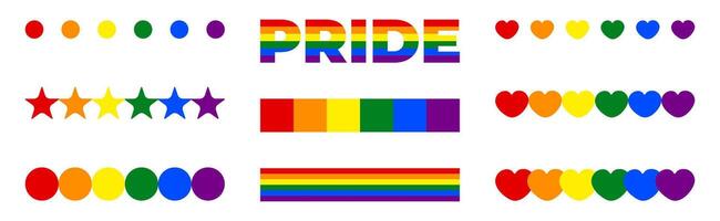 Set of colorful symbols. Vibrant collection of Rainbow-Colored shapes arranged in rows, isolated on a transparent background. Elements for Pride Month vector