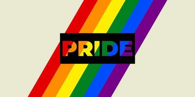 diagonal arco iris rayas con el palabra orgullo en un beige antecedentes. un celebracion de lgbtq identidad. resumen bandera para orgullo mes vector