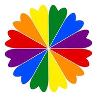Rainbow flower with heart-shaped petals, isolated on a transparent background. Badge for Pride Month. Flat element for Pride month vector