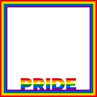 Rainbow striped square frame with rainbow text PRIDE, isolated on transparent background. Photo frame in the colors of the Pride flag. illustration vector