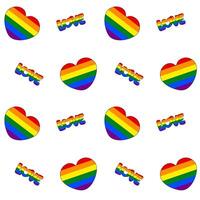 Seamless pattern of Rainbow Hearts and the rainbow word Love on a clear background. Wrapper for Pride Month. Abstract background for Pride Month vector