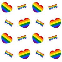 Seamless pattern of Rainbow Hearts and the rainbow word Love on a clear background. Wrapper for Pride Month. Abstract background for Pride Month vector