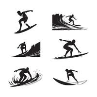 Surfing Silhouette Flat Illustration. vector