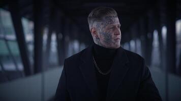 Unconventional Young Man Covered in Tattoos and Dark Black Clothes video