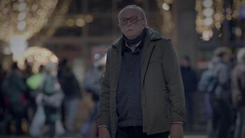 Elderly Homeless Man Suffering from Poverty Looking for Help at Train Station video