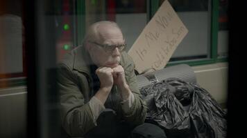 Depressed Unemployed Senior Homeless Beggar Being Poor After Job Loss video