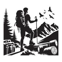 Flat hiking man illustration. vector