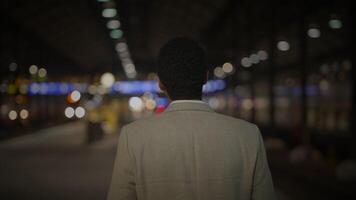 Male Person in Retro Style Commuting at Platform Waiting Area video