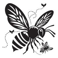 abeja silueta negro plano ilustración vector