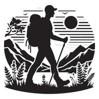 Flat hiking man illustration. vector