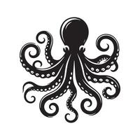 Octopus silhouette flat illustration. vector