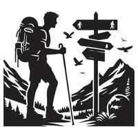 Flat hiking man illustration. vector