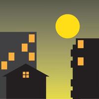 city at night sun, moon illustration vector