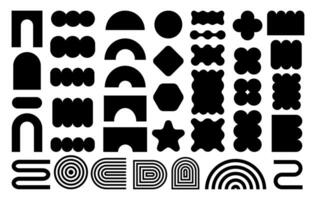 Abstract geometric shapes and icons in black colors. Groovy brutal modern figures. Stylish Swiss design aesthetic. vector