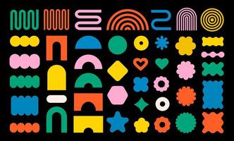 Abstract geometric shapes and icons. Colorful groovy brutal figures. Modern Swiss design aesthetic. vector