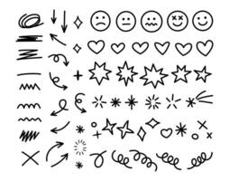 Scribble doodle line shapes set. Hand drawn design elements collection. Black brush strokes bundle. vector