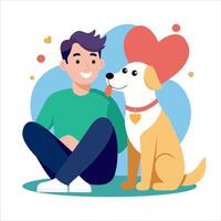 Boy with dog. Young man with pet. vector