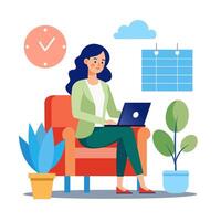 Business woman illustration. A woman with laptop. vector