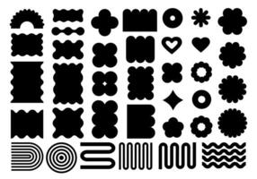 Abstract geometric shapes and icons in black colors. Groovy brutal modern figures. Stylish Swiss design aesthetic. vector