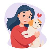 a girl hugs her dog illustration - vector