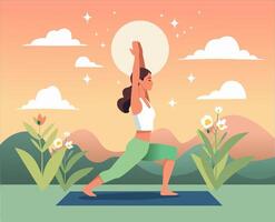 Woman doing yoga exercises, stretching on the mat. vector