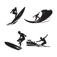 Surfing Silhouette Flat Illustration. vector