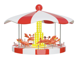 Carousel or merry go round for children with crab isolated. 3d render illustration png