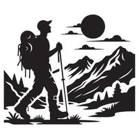 Flat hiking man illustration. vector