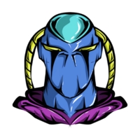 a cartoon alien head with purple and blue colors png
