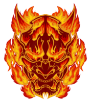 Illustration of a Japanese mask with a fire theme. Perfect for stickers, icons, logos, posters, banners png