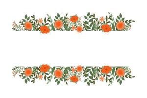 Floral horizontal background with copy space. Hand drawn flat abstract stylized simple flowers and branches. Botanical natural background isolated on white background. vector