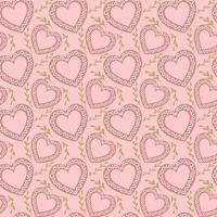 Vintage seamless pattern with flat decorated hearts in folk fantasy style. illustration in boho style and muted colors for wedding. Botanical print design for textile vector