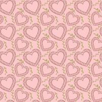 Clásico sin costura modelo con plano decorado corazones en gente fantasía estilo. ilustración en boho estilo y apagado colores para boda. botánico impresión diseño para textil vector